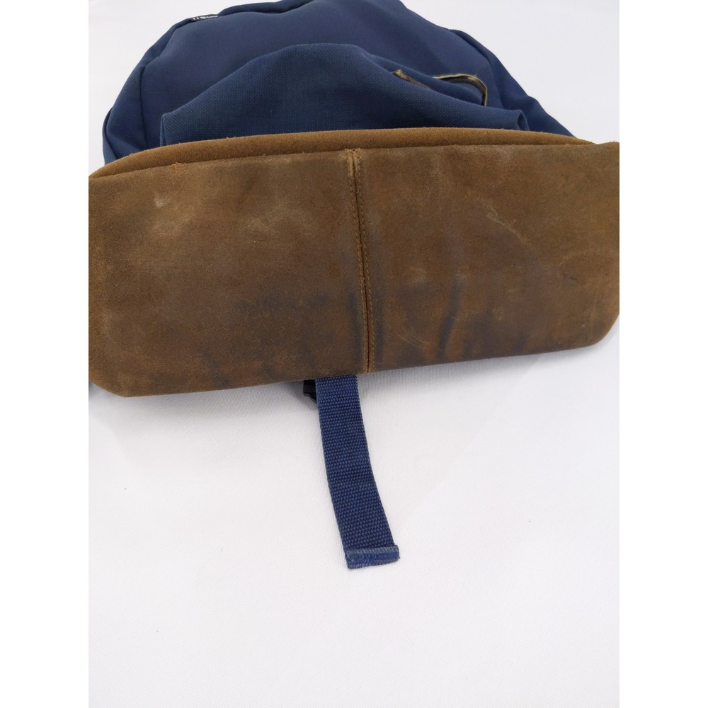 Vintage 90s Y2K Mead Five Star Backpack Navy Blue Brown Suede Bottom Bag - Picture 5 of 14